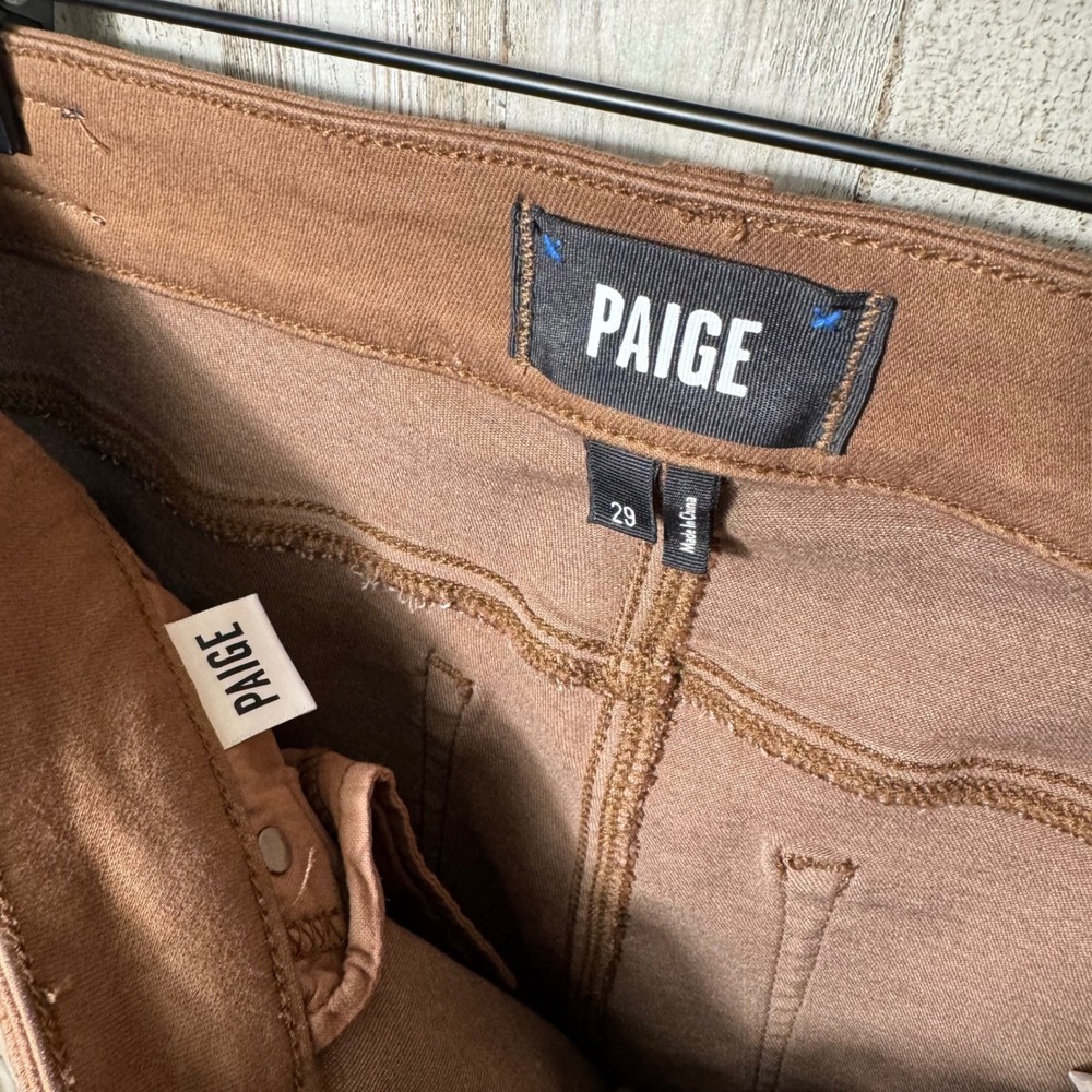PAIGE Brown Cognac Cindy High Waist Ankle Straight Faux Leather Jeans Womens 29 - Picture 7 of 8